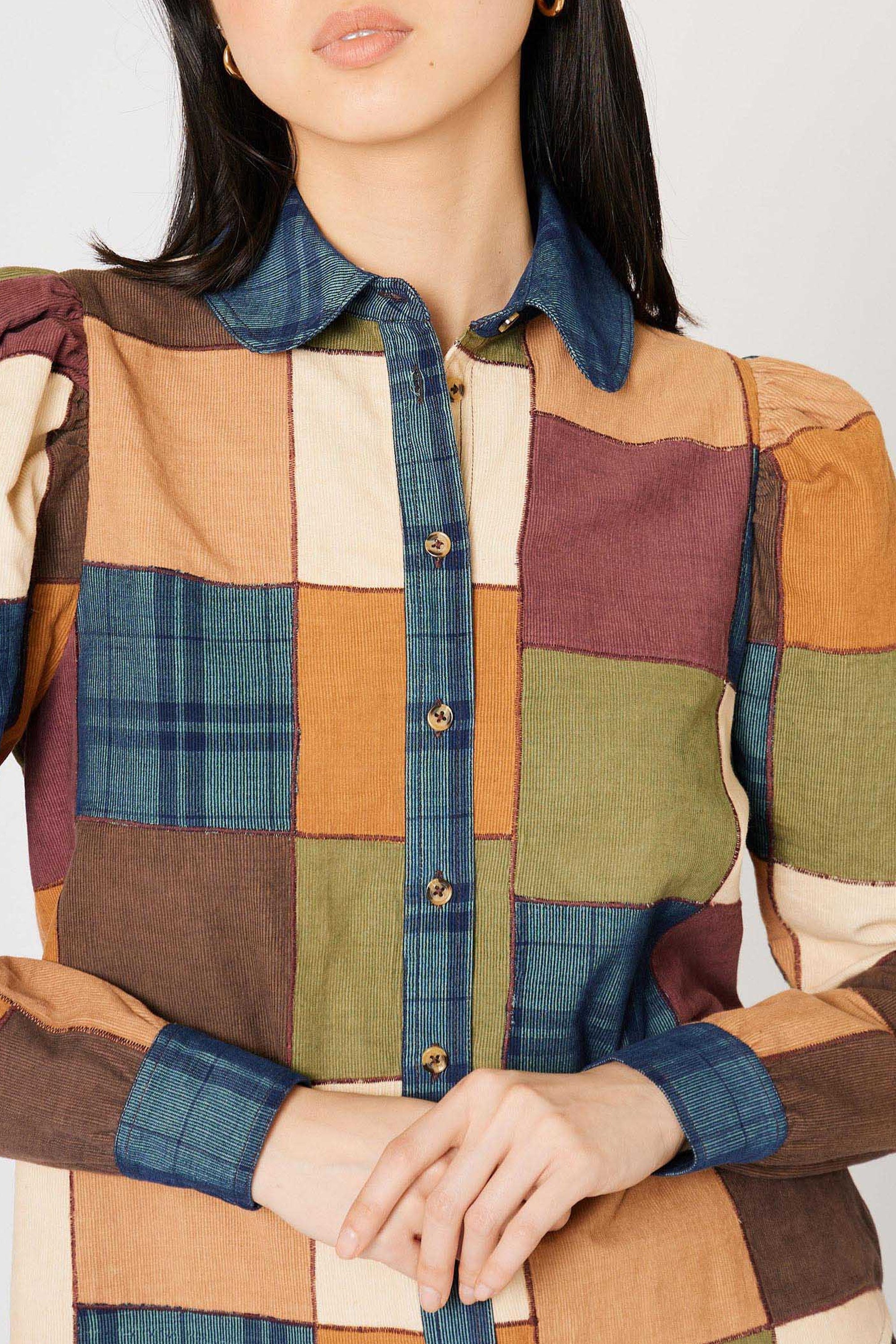 Chemise Girly Damier en velours - Marron