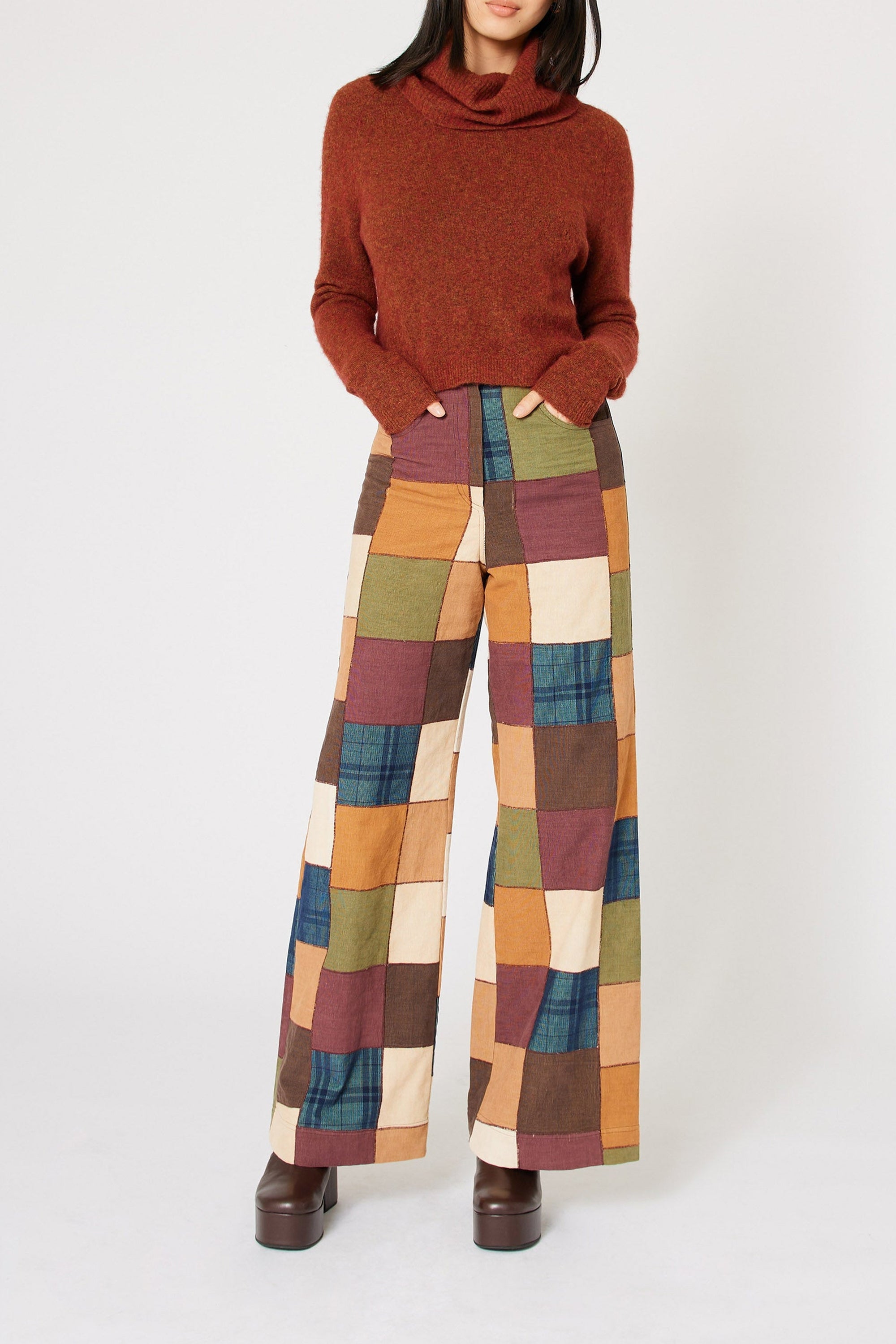 Pantalon Damier en velours - Marron