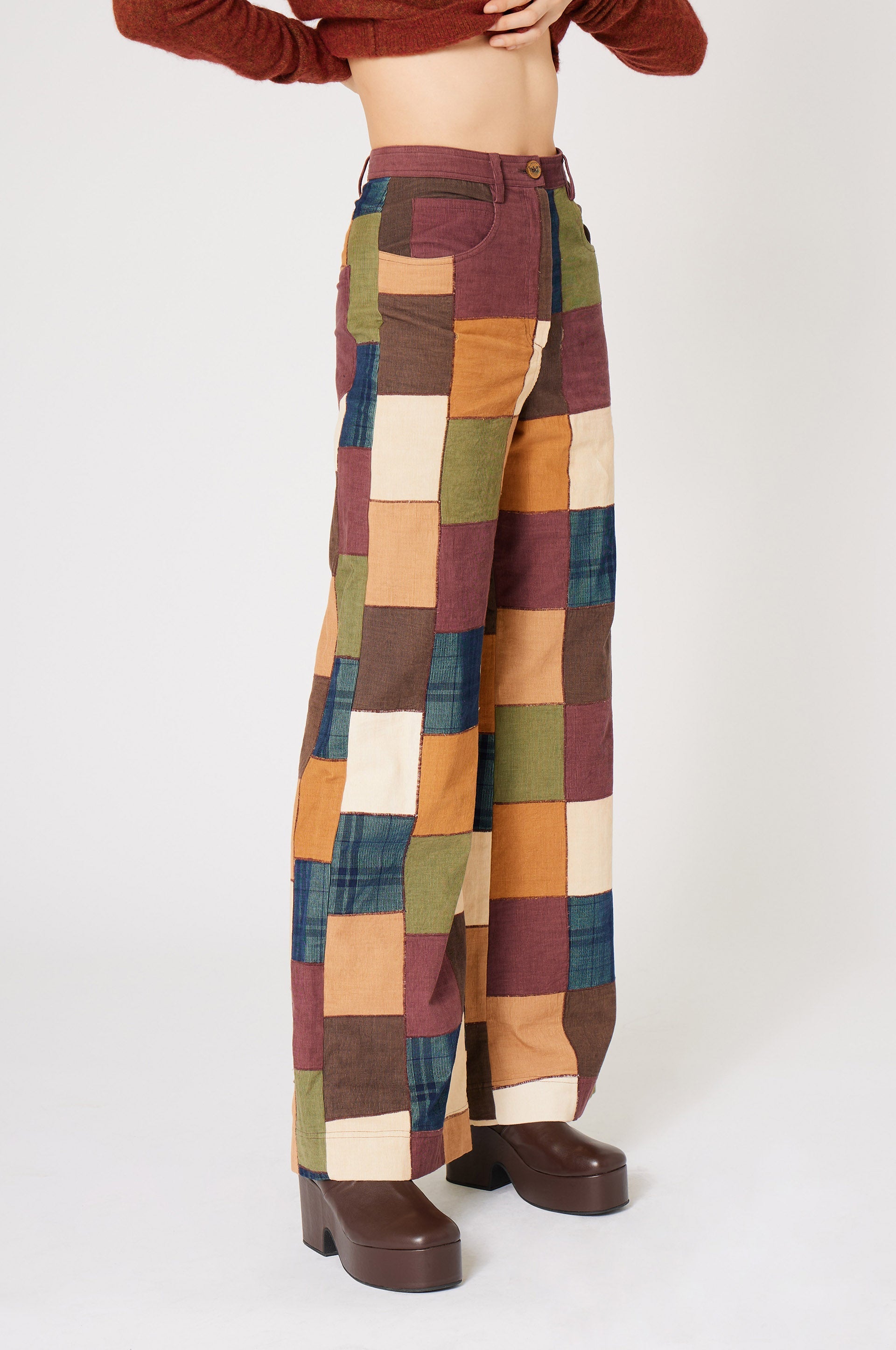 Pantalon Damier en velours - Marron