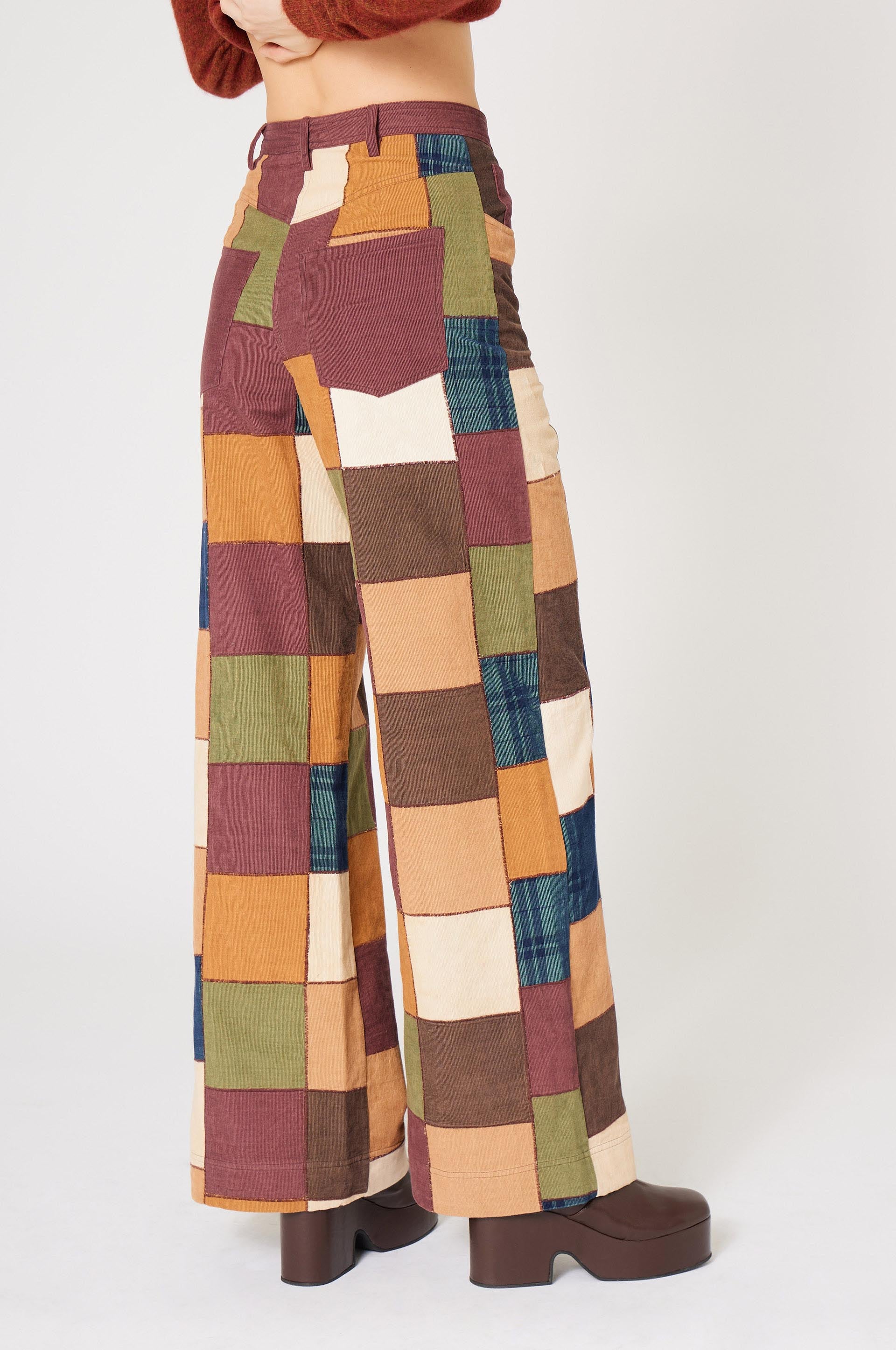 Pantalon Damier en velours - Marron