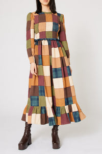 Robe à Smocks Damier en velours - Marron