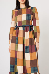 Robe à Smocks Damier en velours - Marron