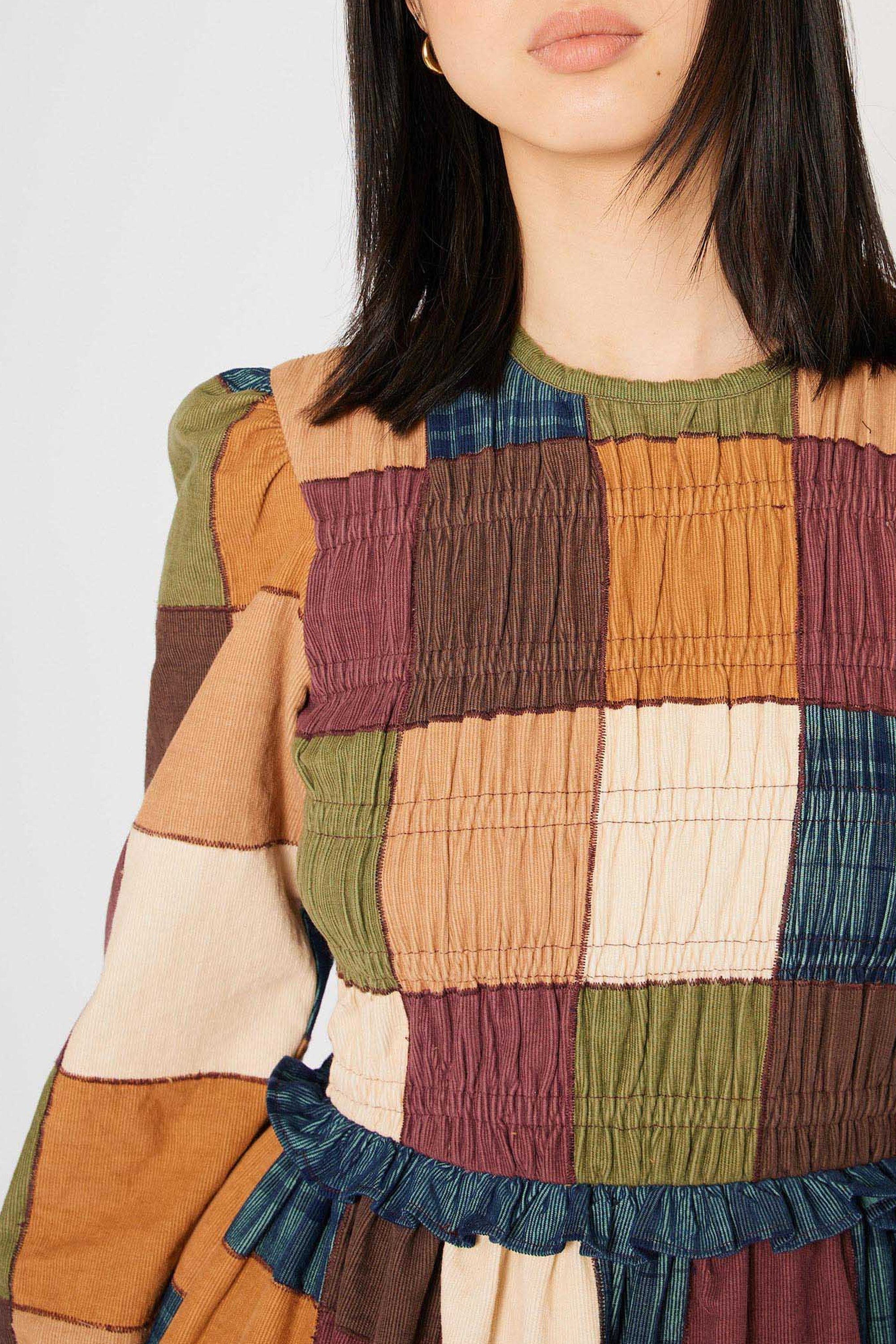 Robe à Smocks Damier en velours - Marron