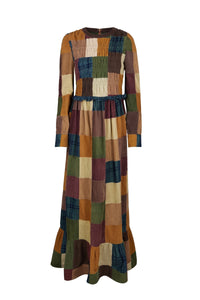 Robe à Smocks Damier en velours - Marron