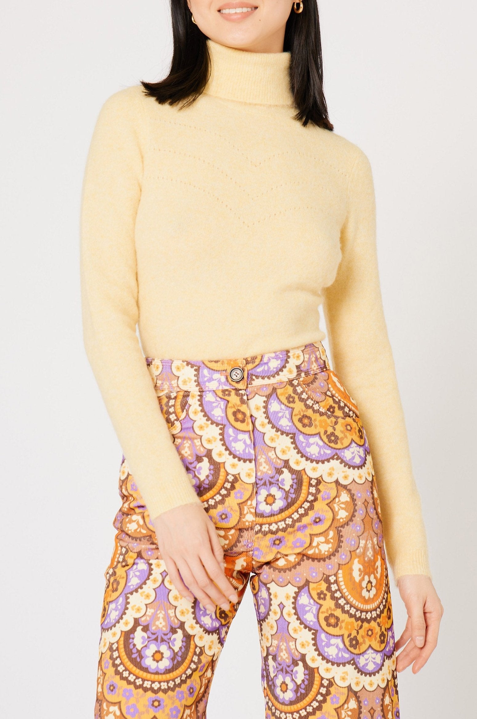 Pull col roulé Doudou en alpaga - Jaune