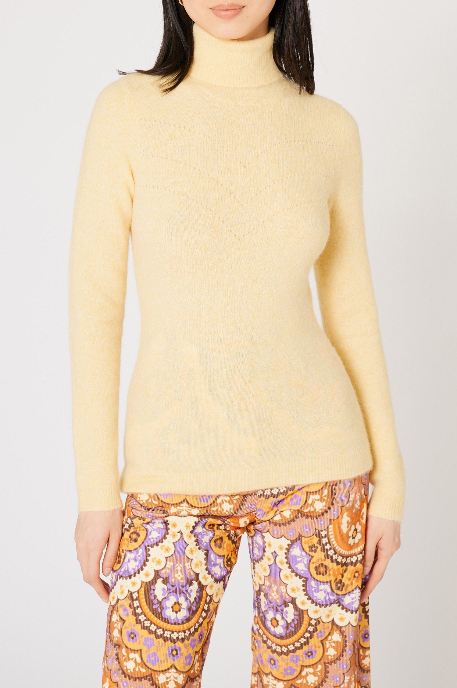 Pull col roulé Doudou en alpaga - Jaune