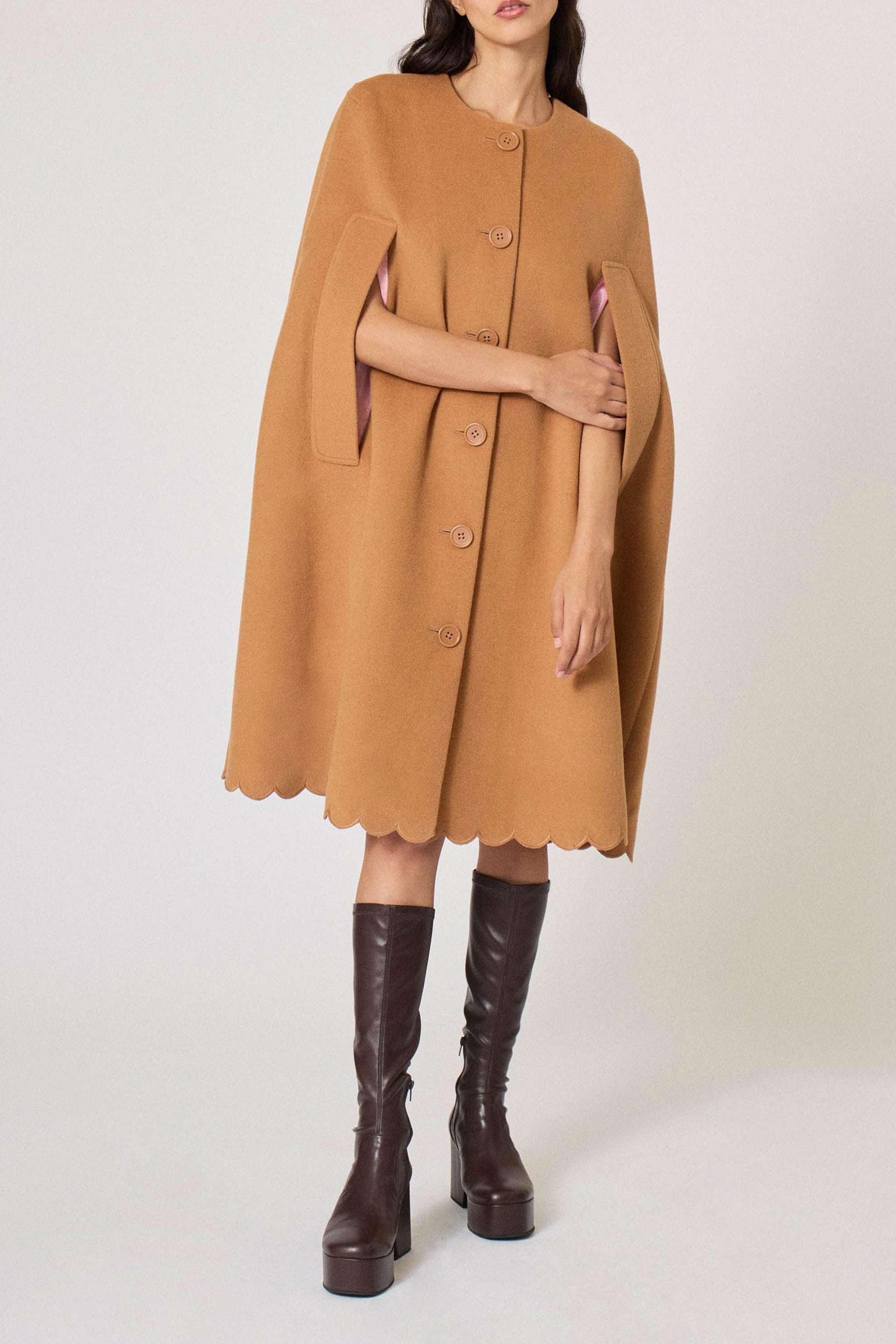 Cape en gabardine de laine - Camel