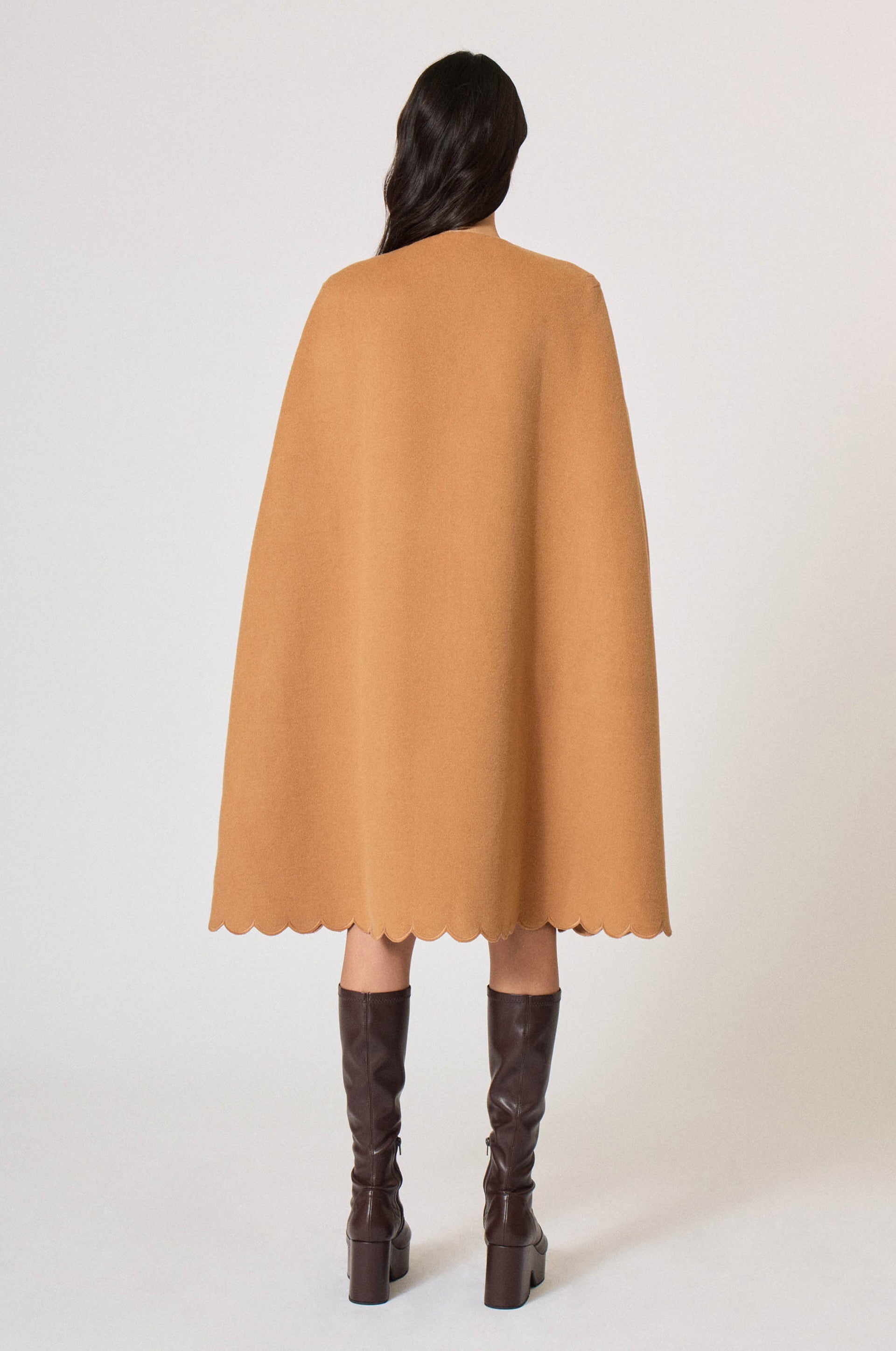 Cape en gabardine de laine - Camel