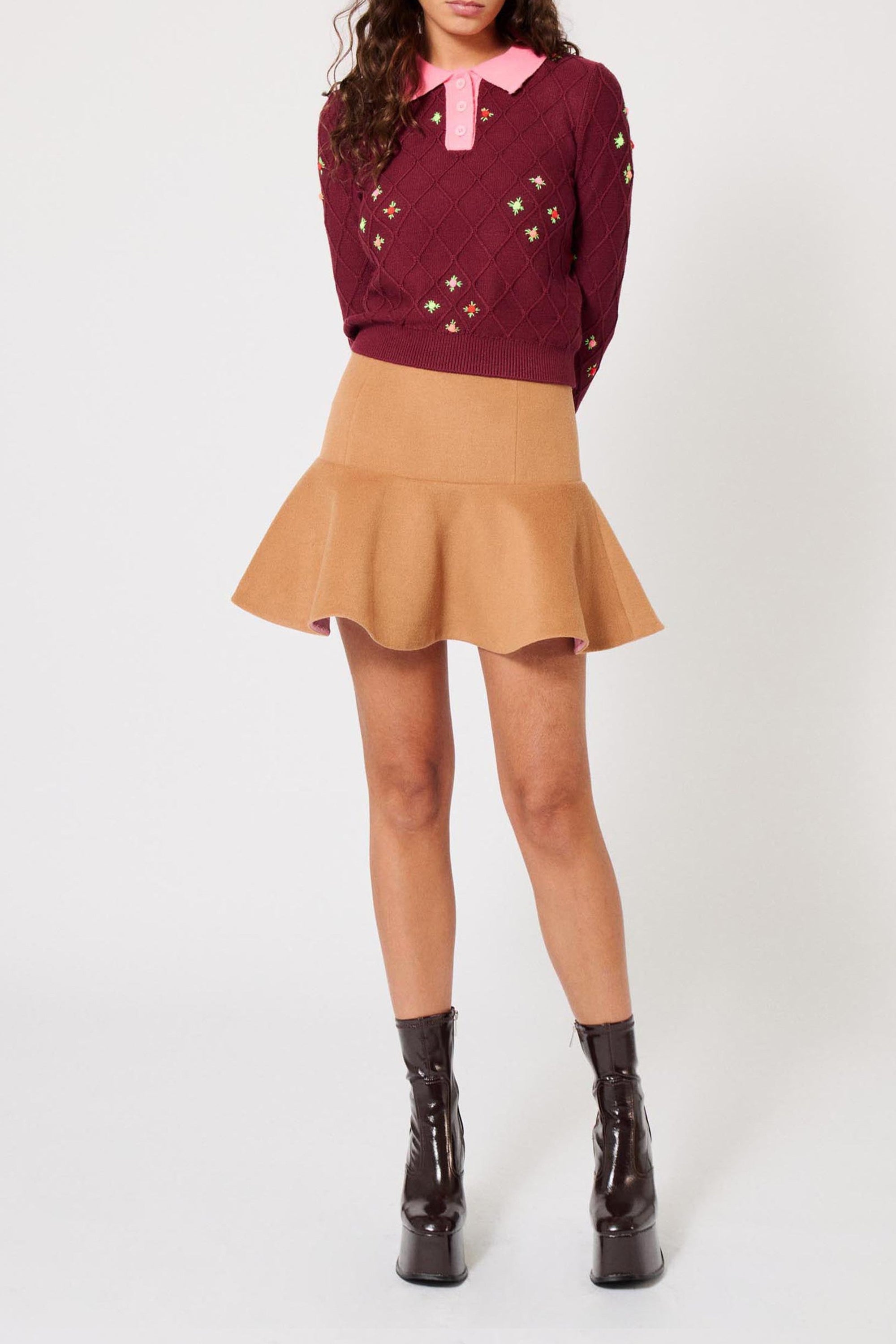 Jupe en gabardine de laine - Camel