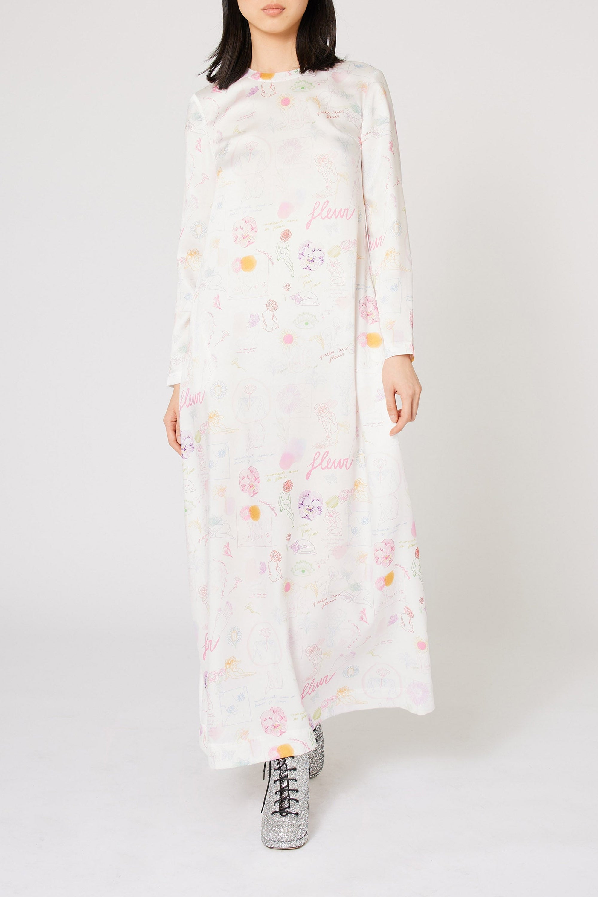 Robe caftan Natachà imprimé croquis - Multicolore