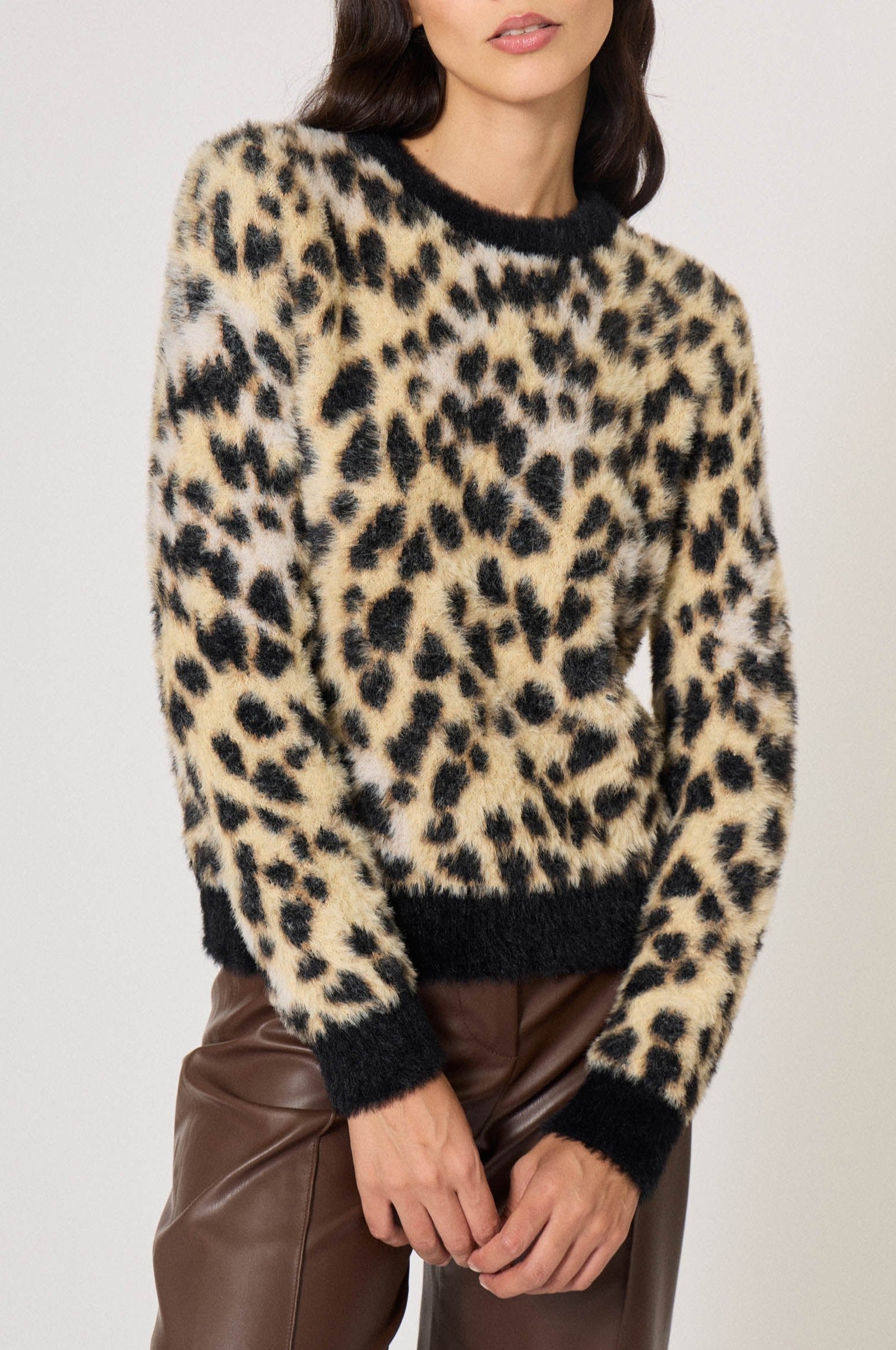 Pull Panthère Coeur en maille - Beige