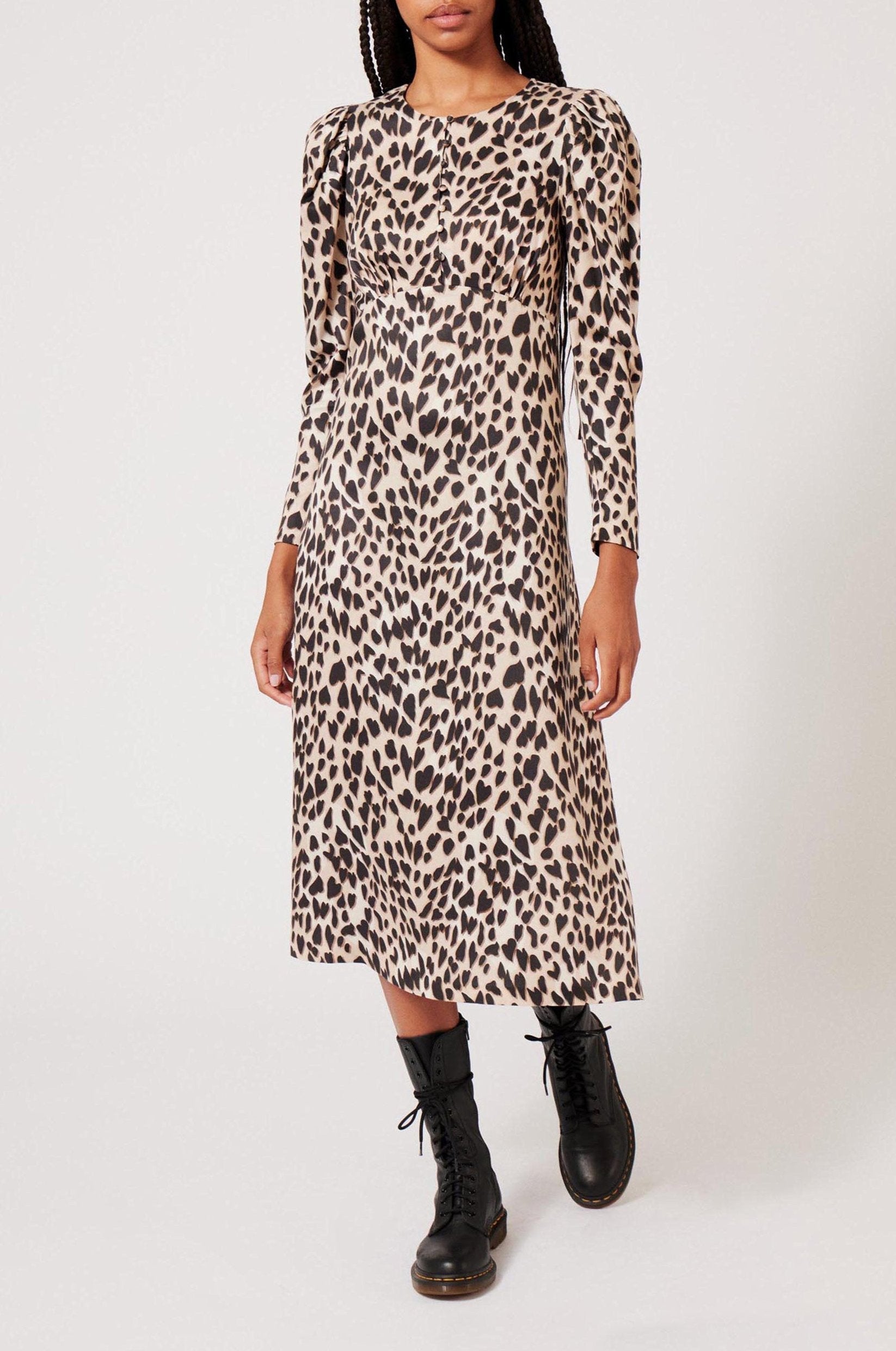 Robe longue Panthère Coeur - Camel