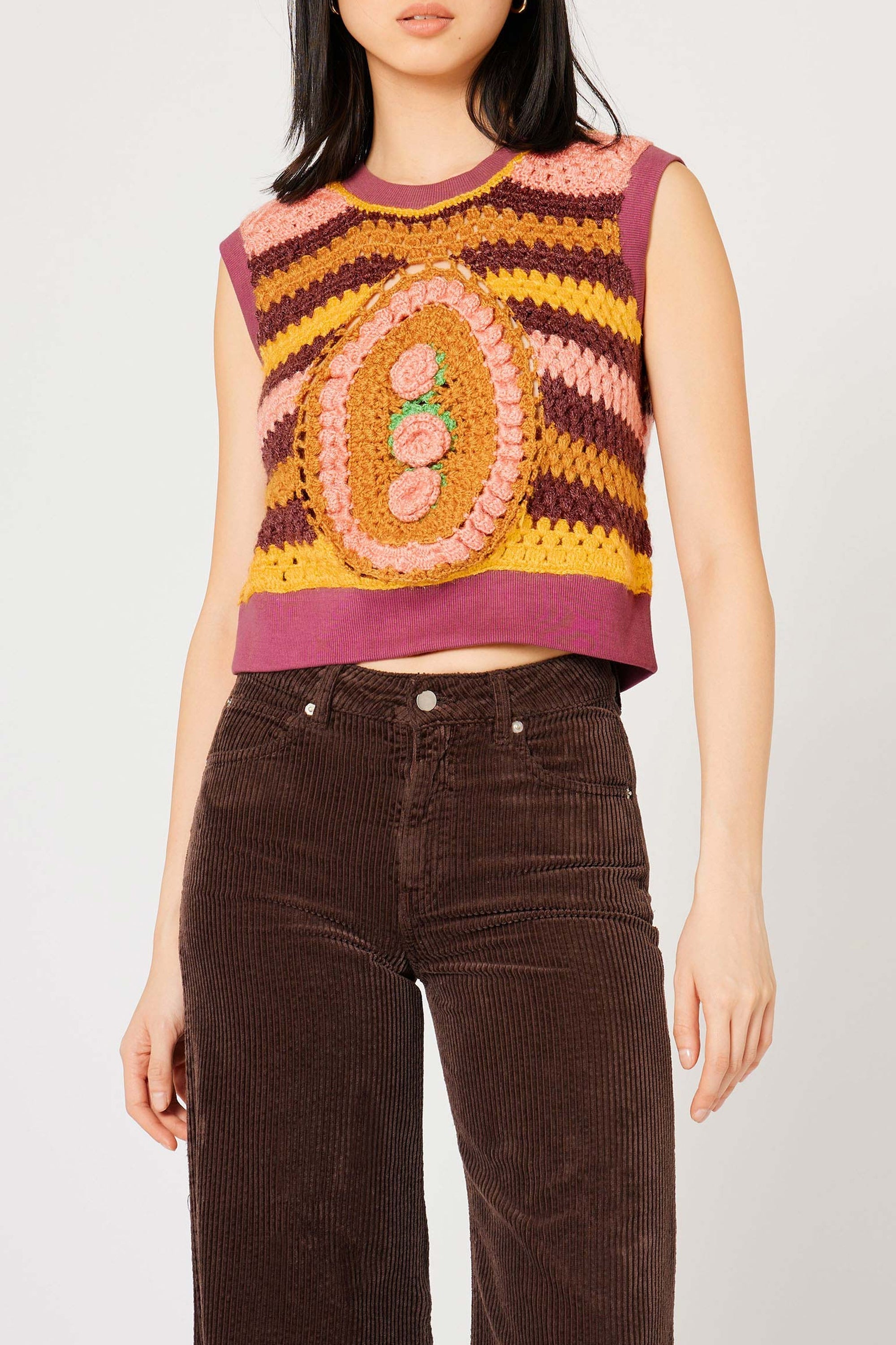 Pull sans manche Patchwork en maille - Multicolore