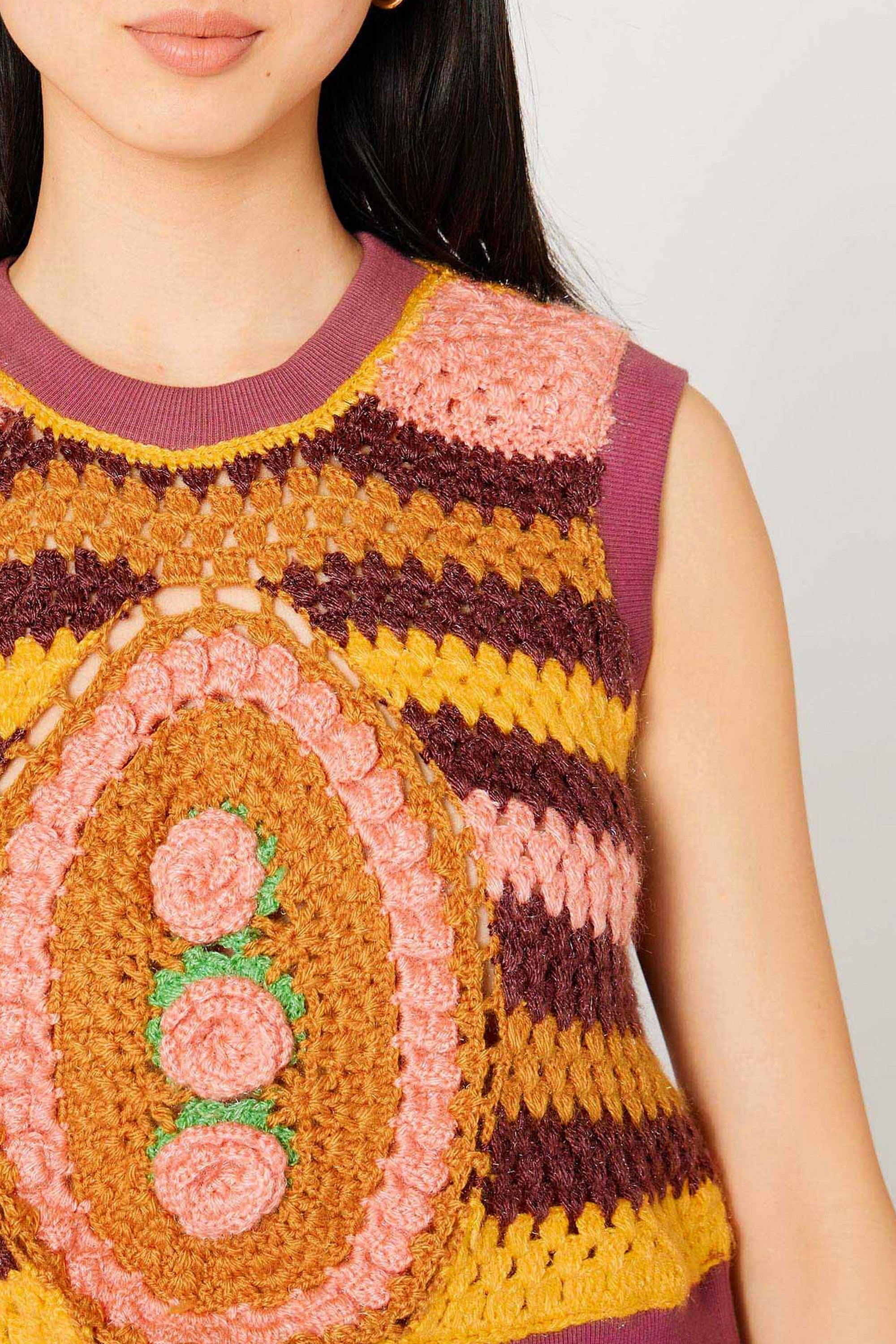 Pull sans manche Patchwork en maille - Multicolore