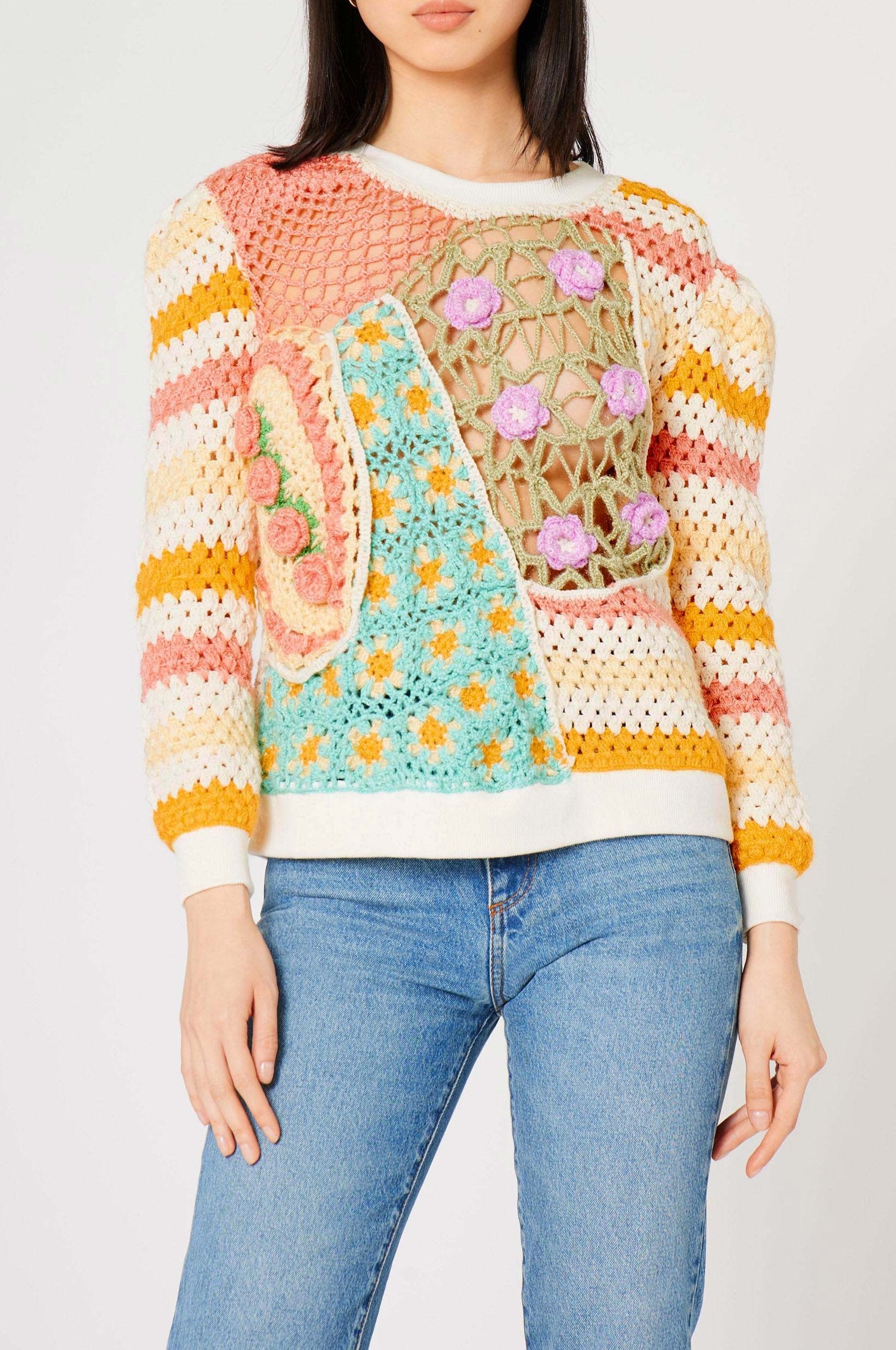 Pull long Patchwork en maille - Multicolore