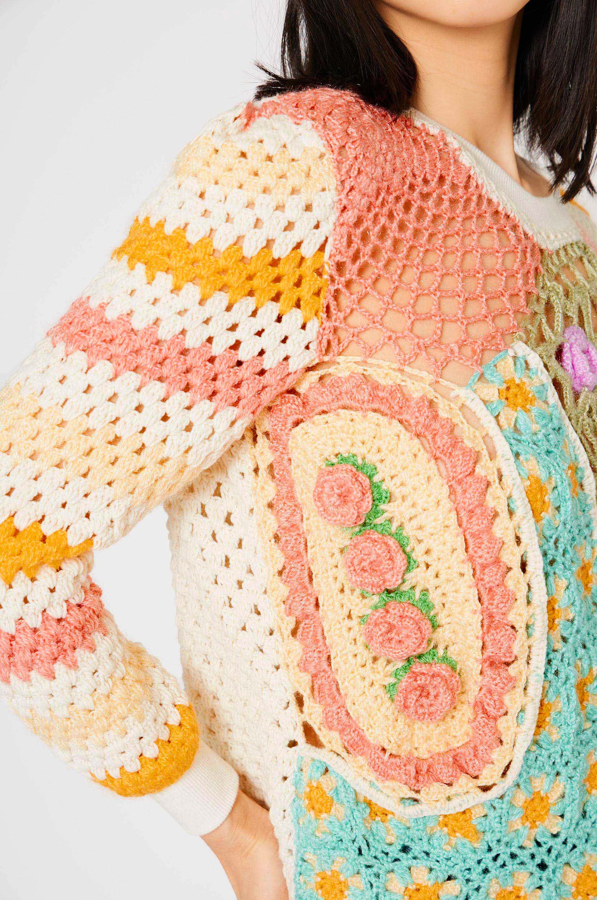 Pull long Patchwork en maille - Multicolore