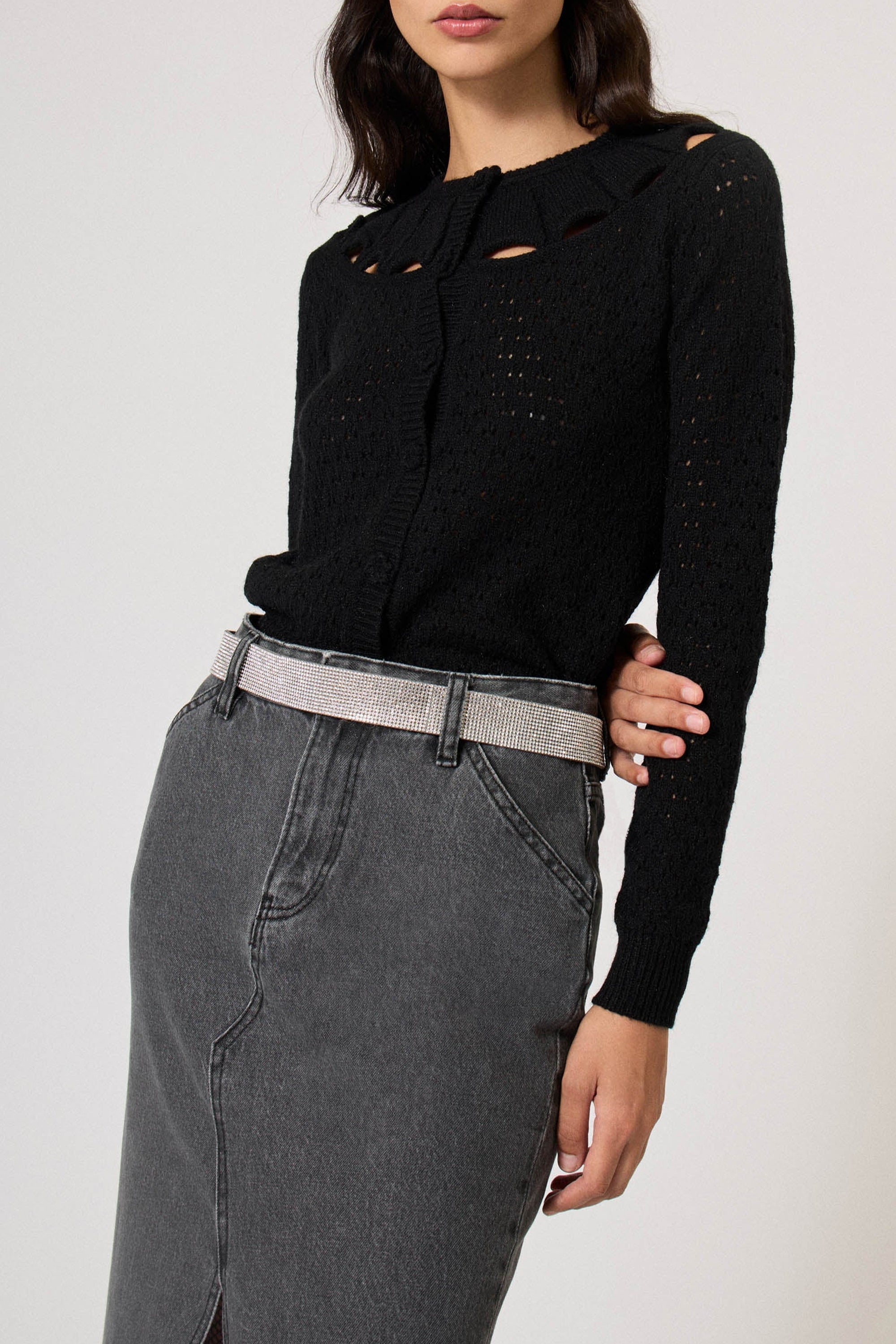 Gilet Pointelle - Noir