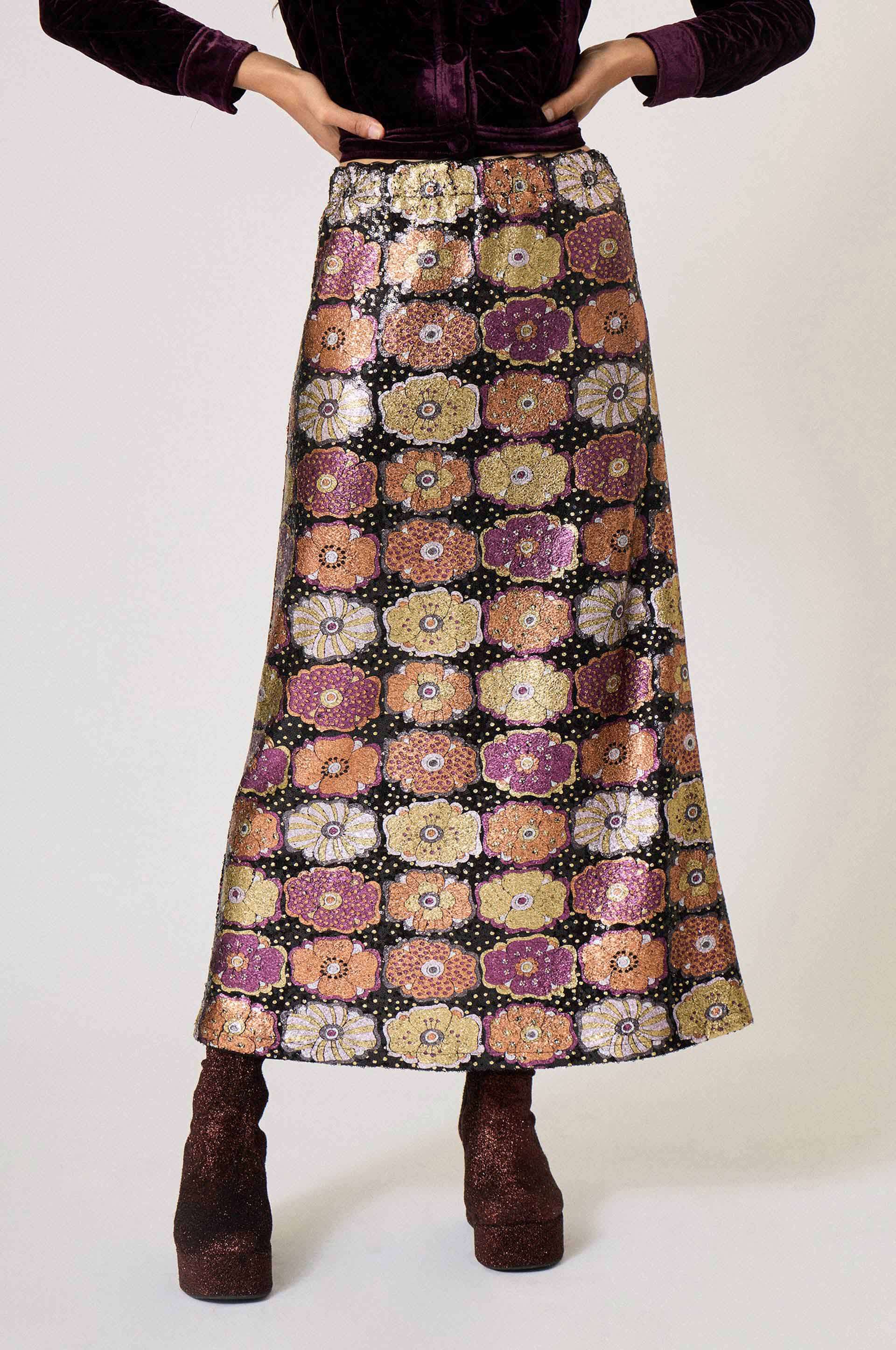 Jupe à imprimé à paillettes - Multicolore