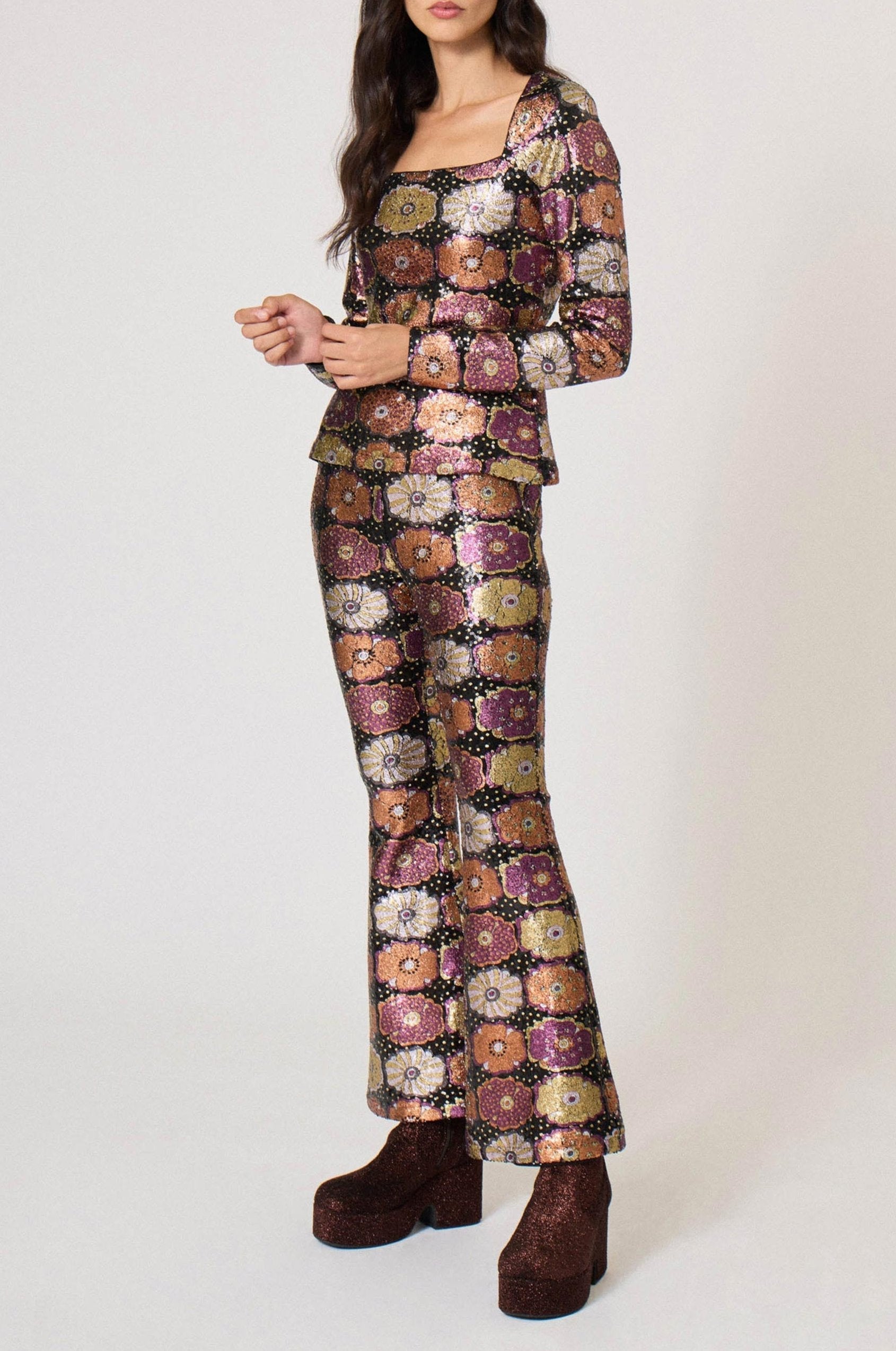 Pantalon à imprimé à paillettes - Multicolore
