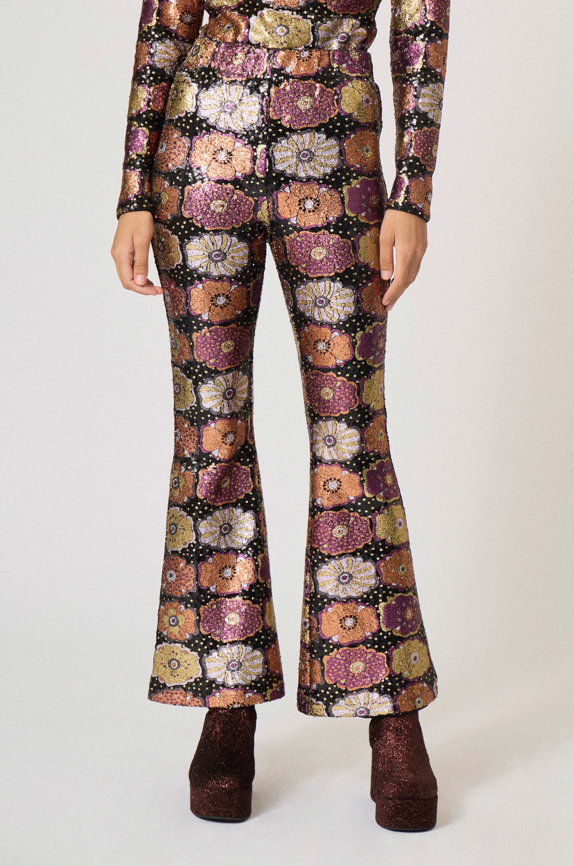 Pantalon à imprimé à paillettes - Multicolore