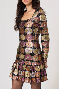 Robe courte à imprimé à paillettes - Multicolore