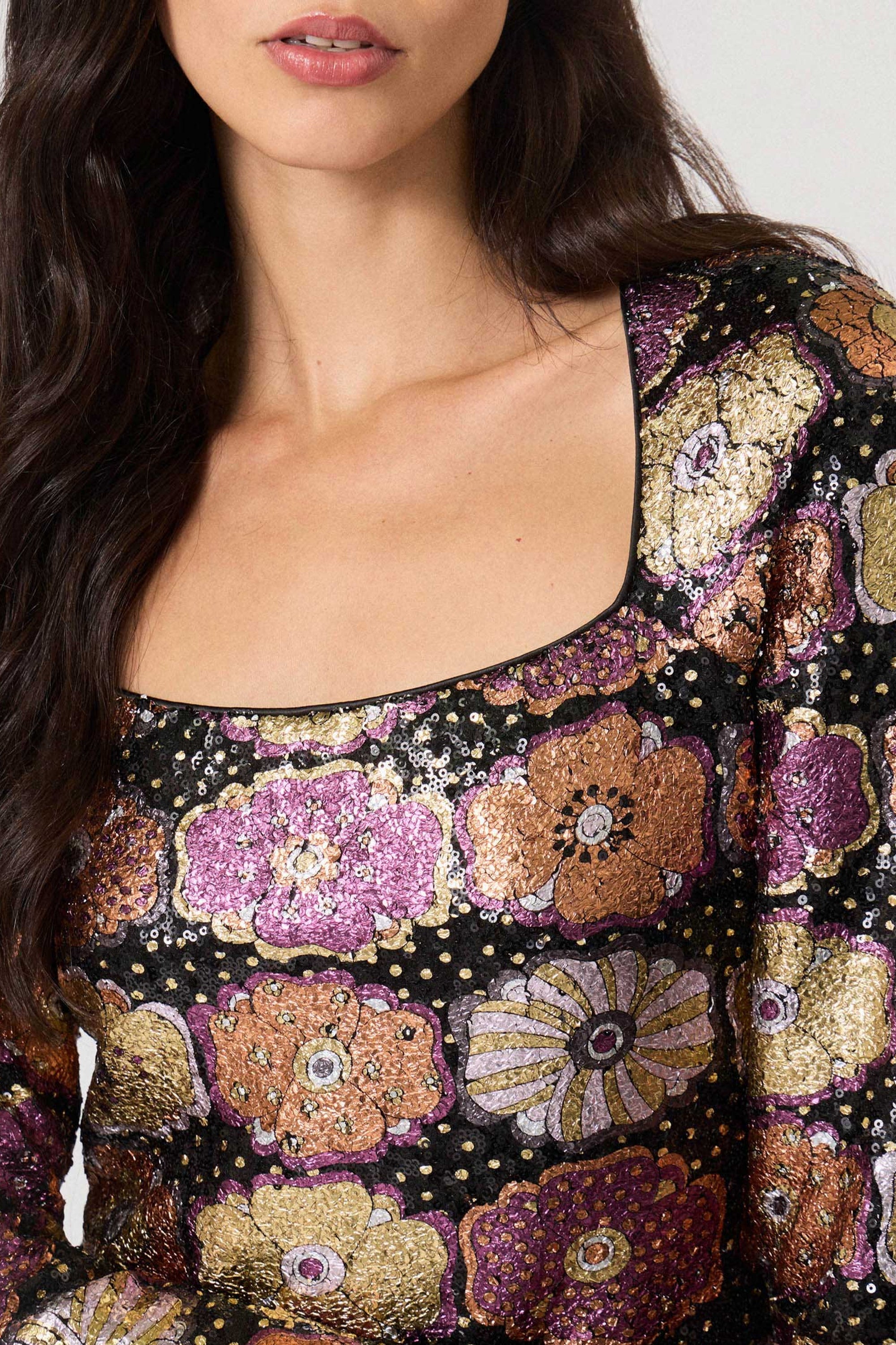 Robe courte à imprimé à paillettes - Multicolore