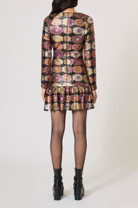 Robe courte à imprimé à paillettes - Multicolore