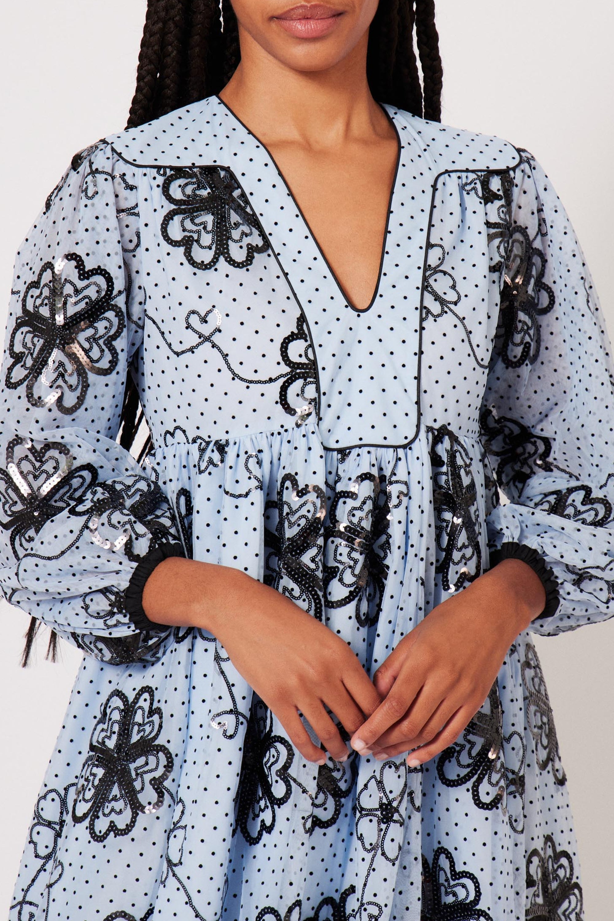 Robe caftan en tulle - Bleu