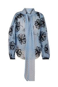Blouse à pois en tulle - Bleu