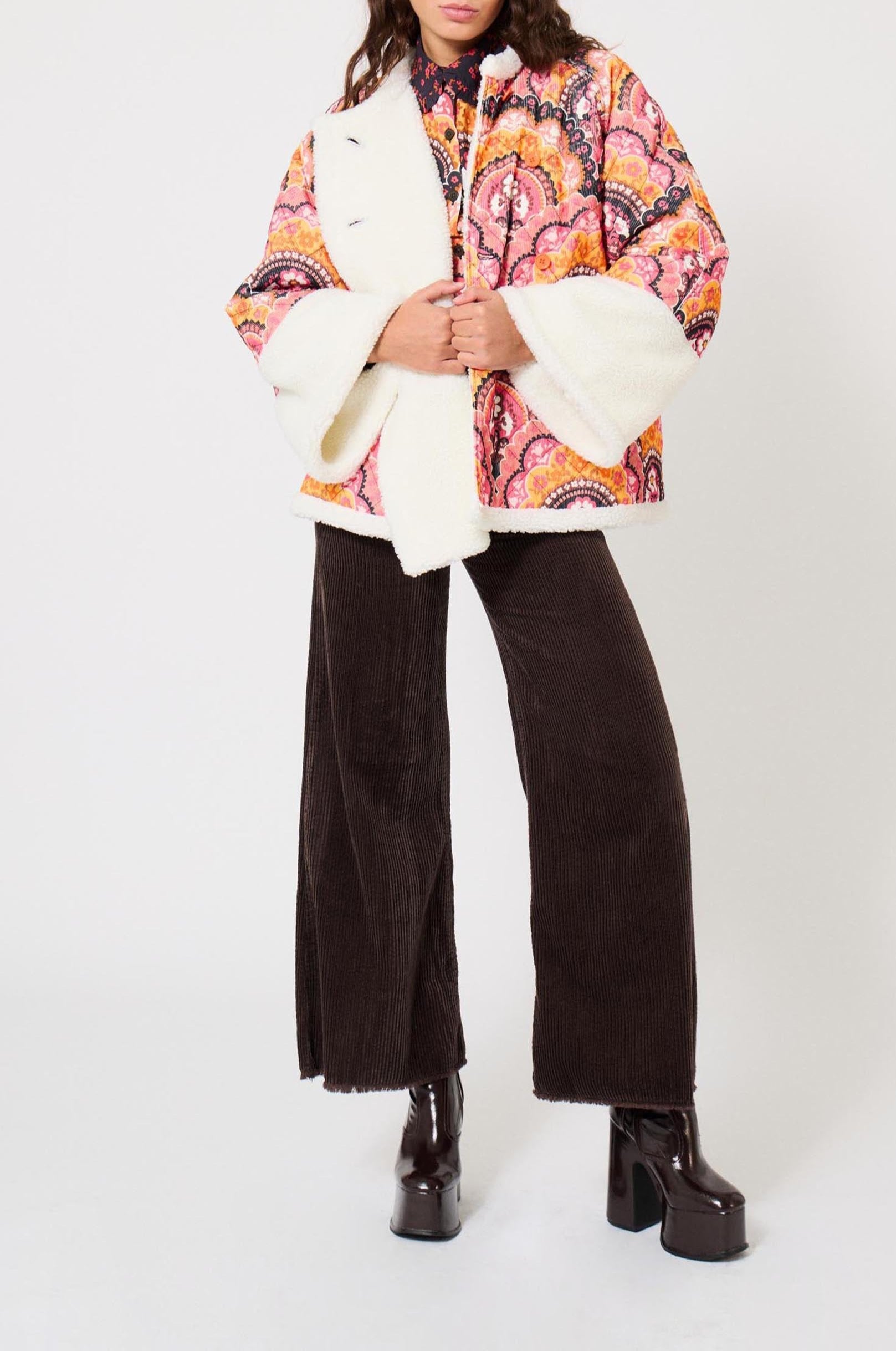 Manteau en velours à imprimé 70's - Rose