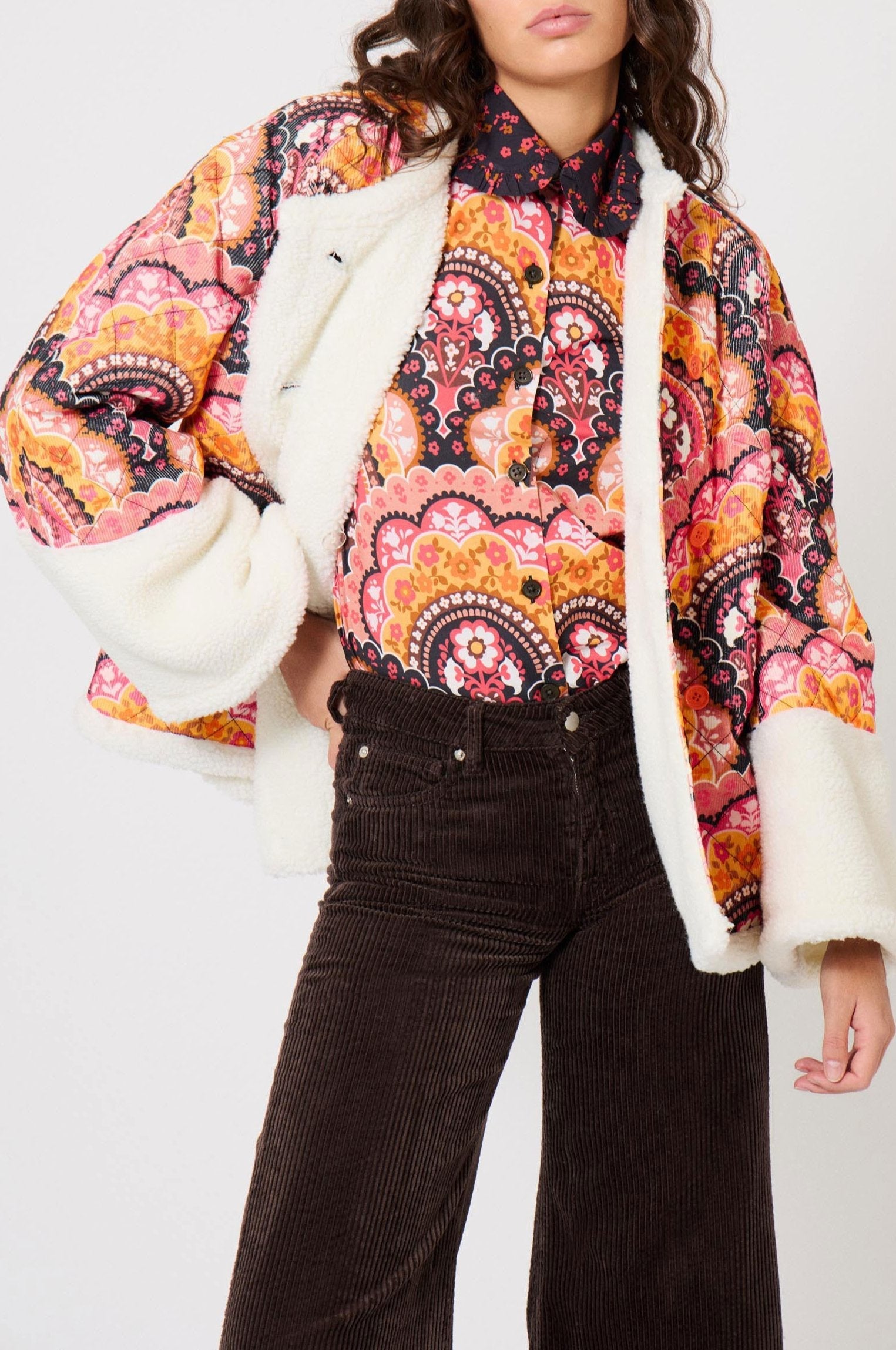 Manteau en velours à imprimé 70's - Rose