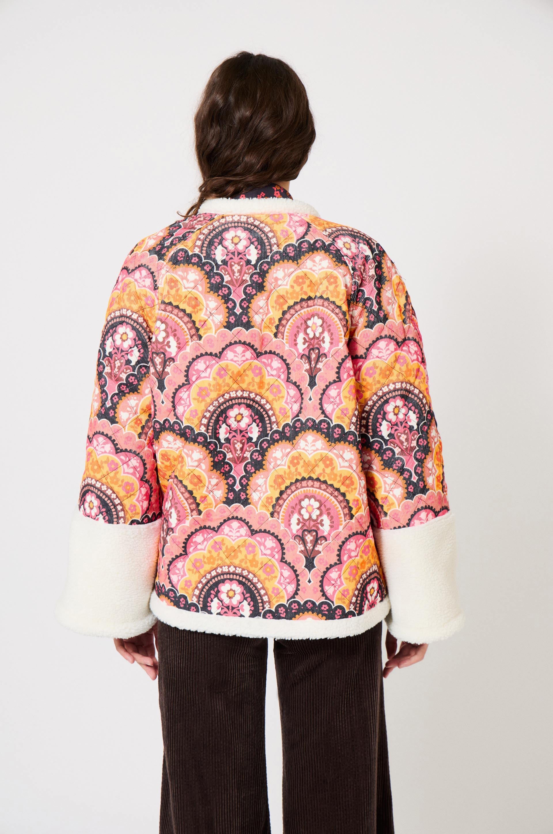 Manteau en velours à imprimé 70's - Rose