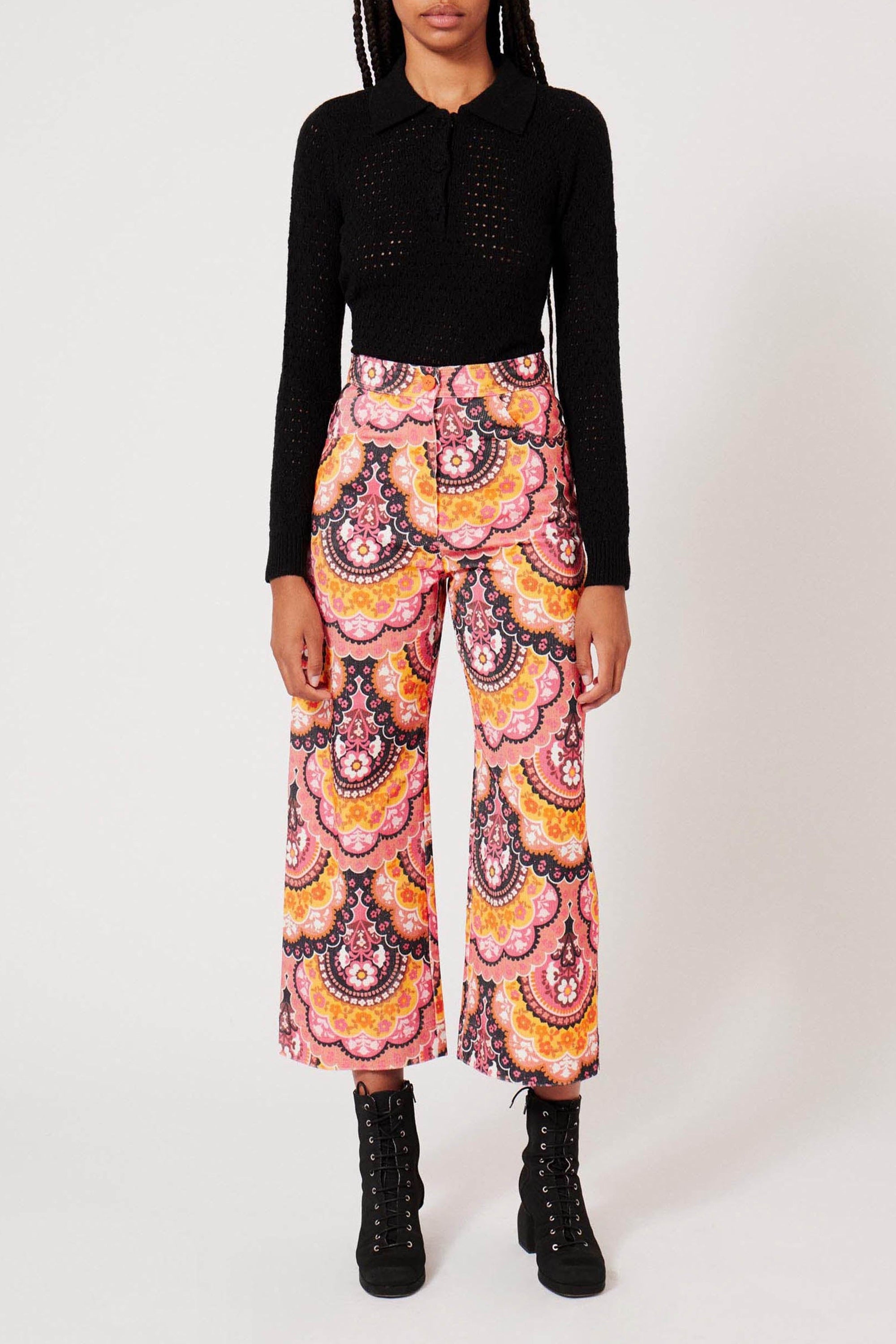 Pantalon en velours à imprimé 70's - Violet