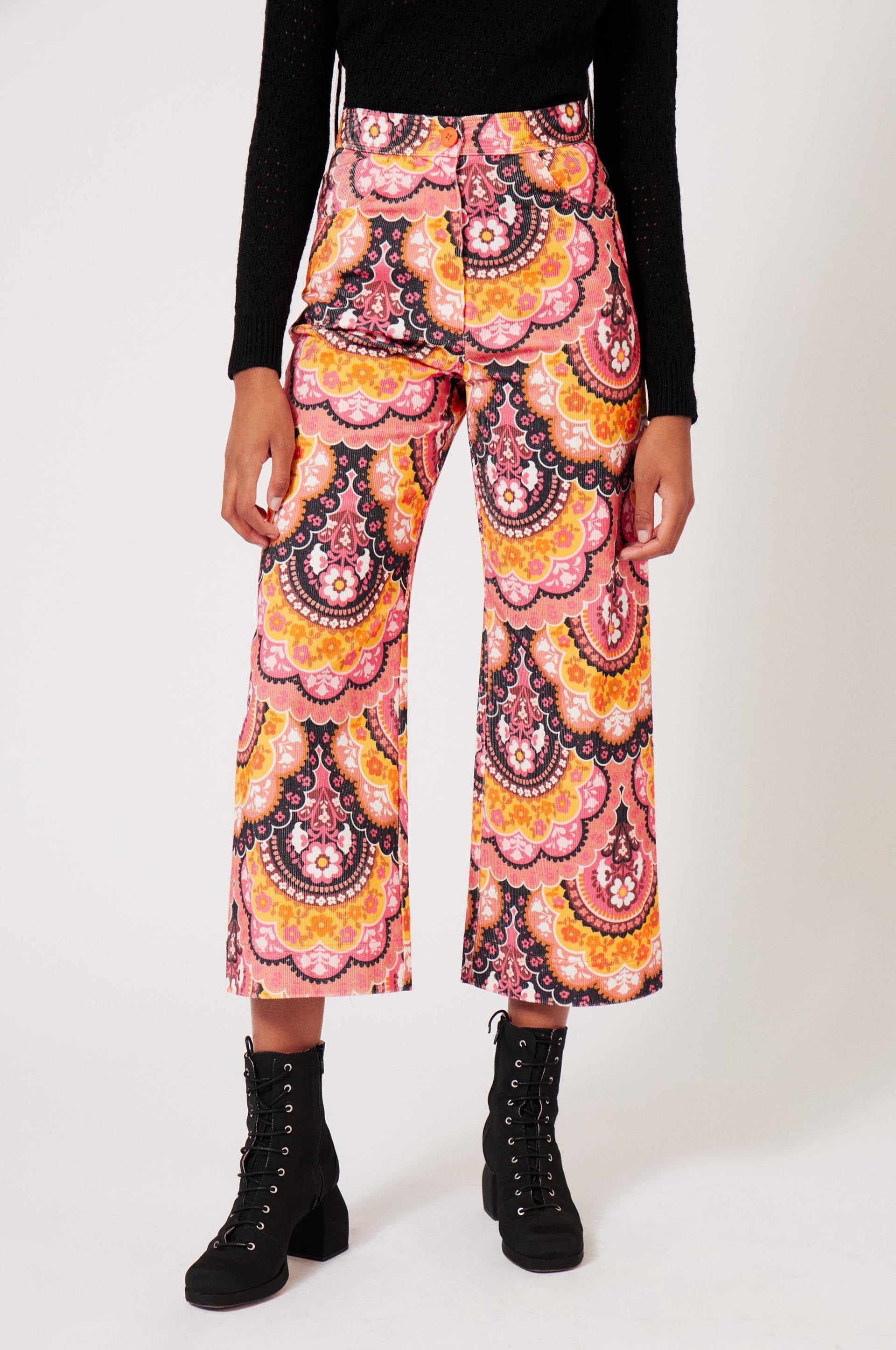 Pantalon en velours à imprimé 70's - Violet