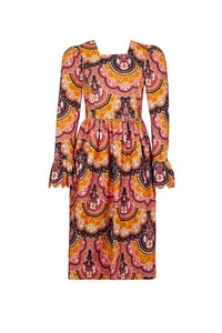Robe midi en velours à imprimé 70's - Rose