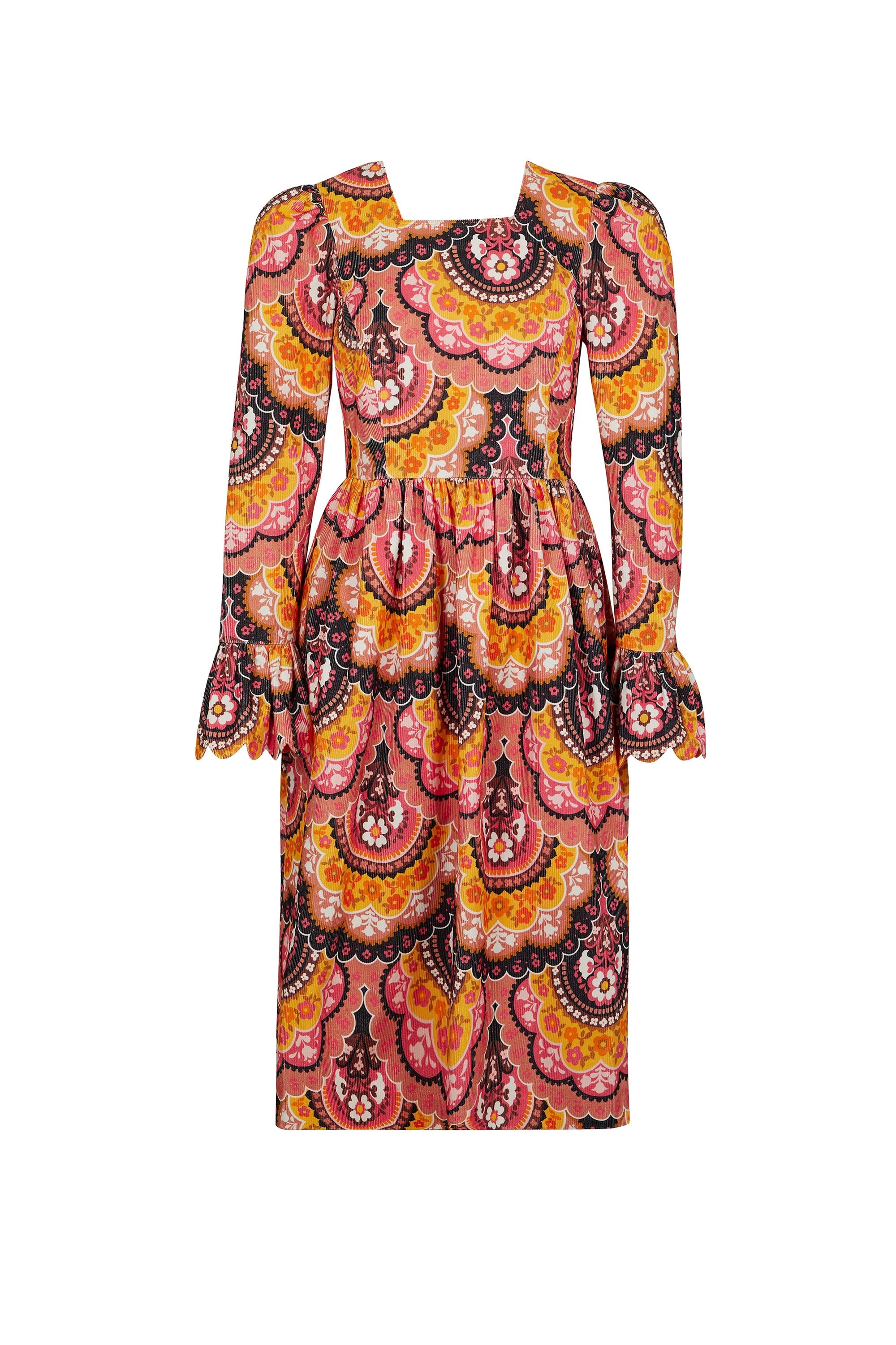 Robe midi en velours à imprimé 70's - Rose