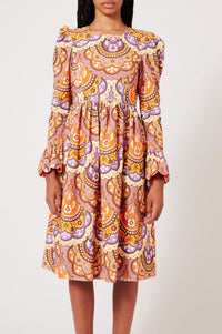 Robe en velours à imprimé 70's - Violet
