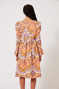 Robe midi en velours à imprimé 70's - Rose