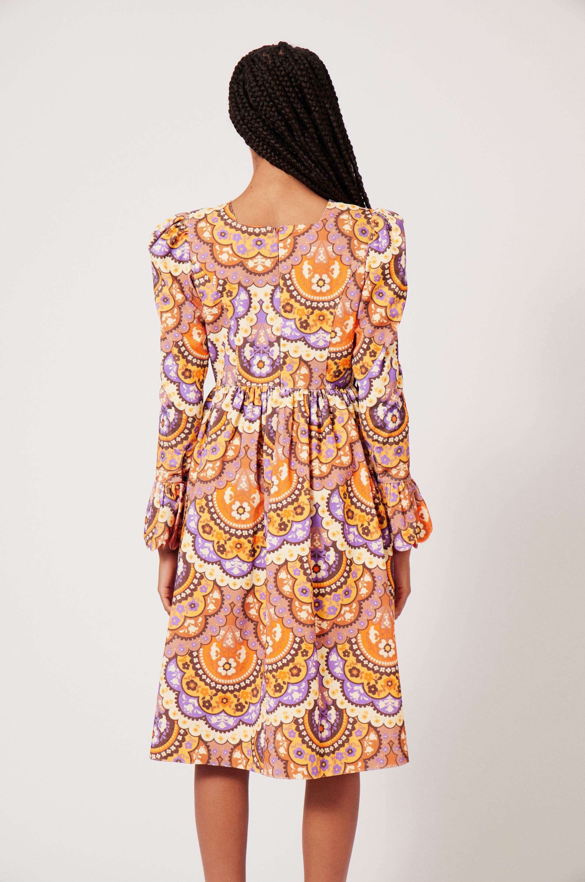 Robe midi en velours à imprimé 70's - Rose