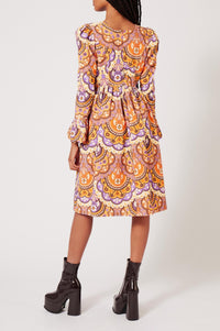 Robe midi en velours à imprimé 70's - Rose