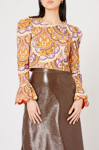 Top en velours à imprimé 70's - Violet