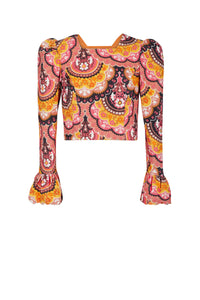 Top en velours à imprimé 70's - Rose