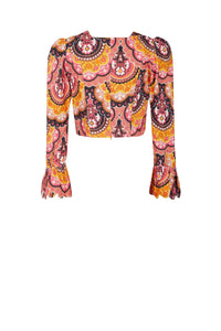 Top en velours à imprimé 70's - Rose
