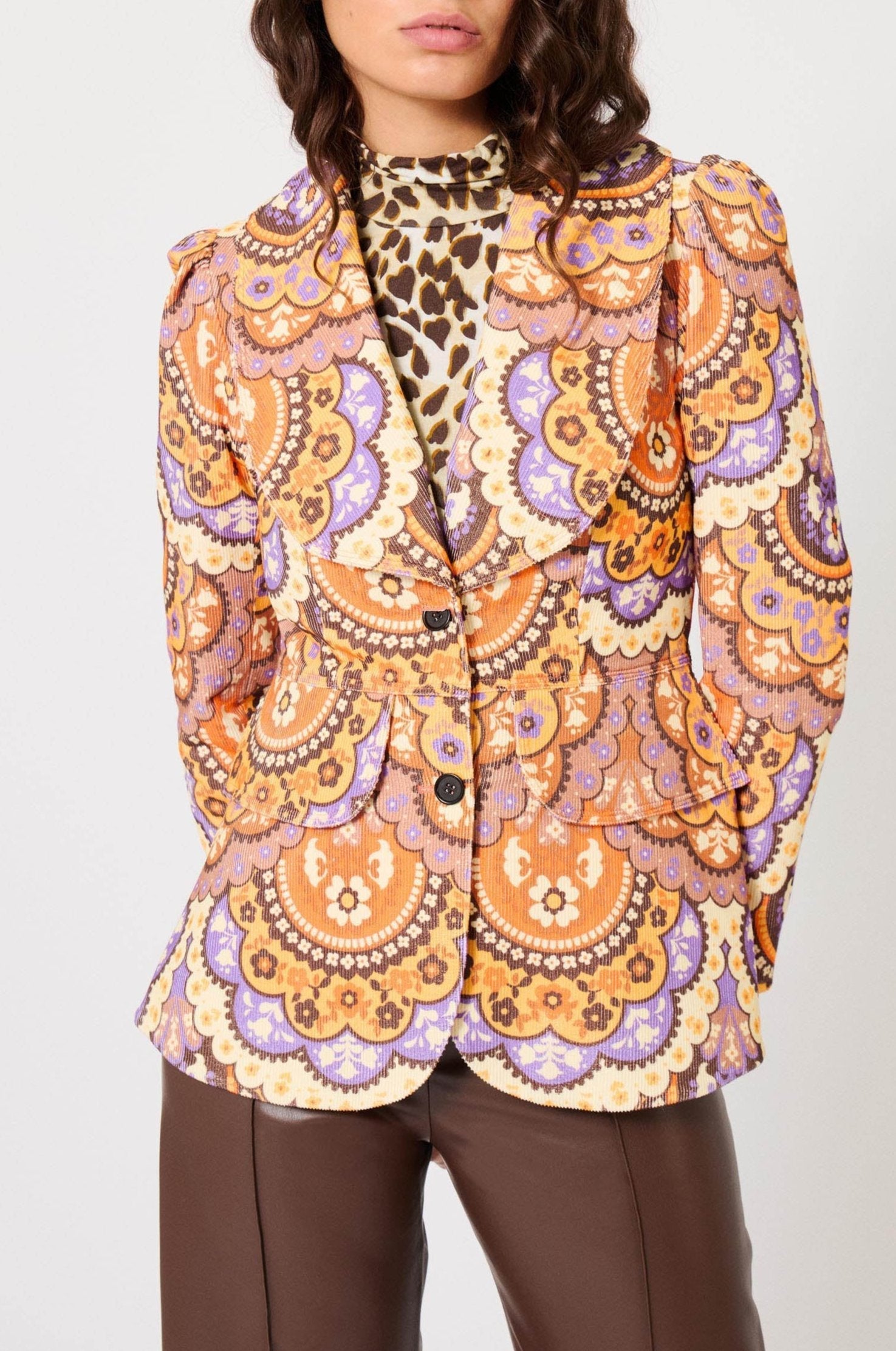 Veste en velours à imprimé 70's - Rose