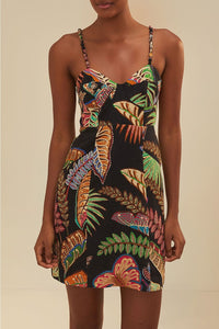 Robe courte Cool Foliage en lin - Noir