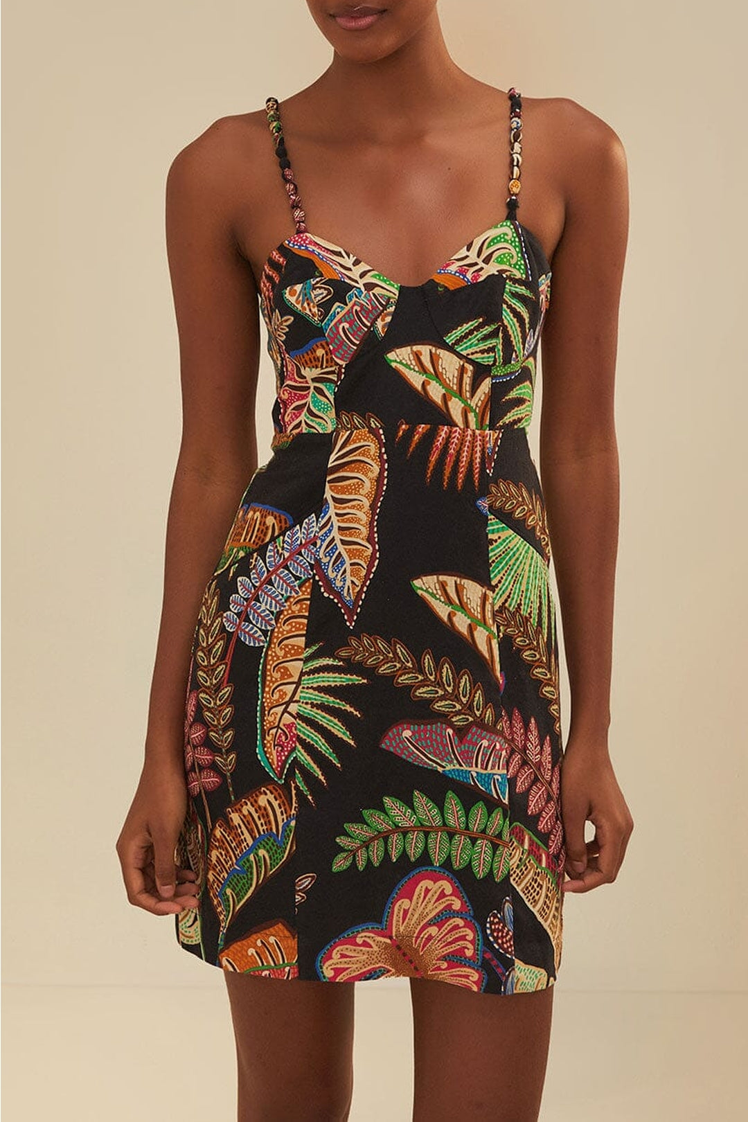 Robe courte Cool Foliage en lin - Noir