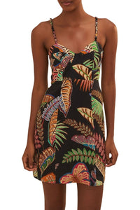 Robe courte Cool Foliage en lin - Noir