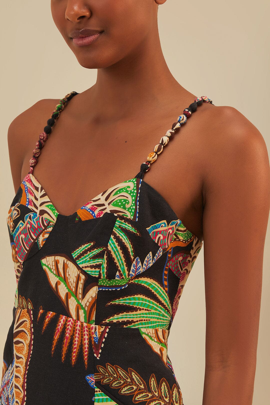 Robe courte Cool Foliage en lin - Noir
