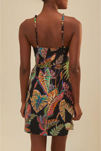Robe courte Cool Foliage en lin - Noir