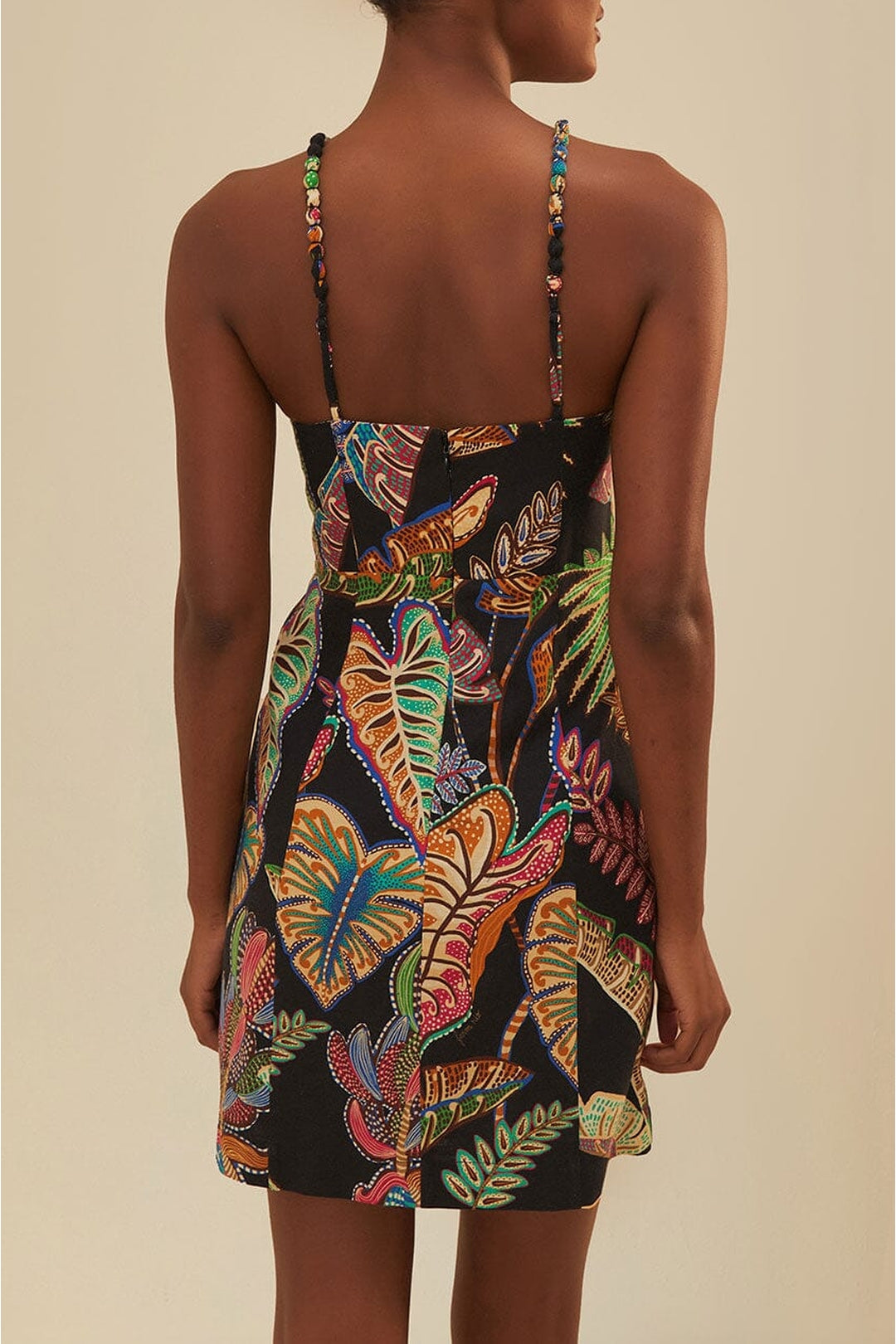 Robe courte Cool Foliage en lin - Noir